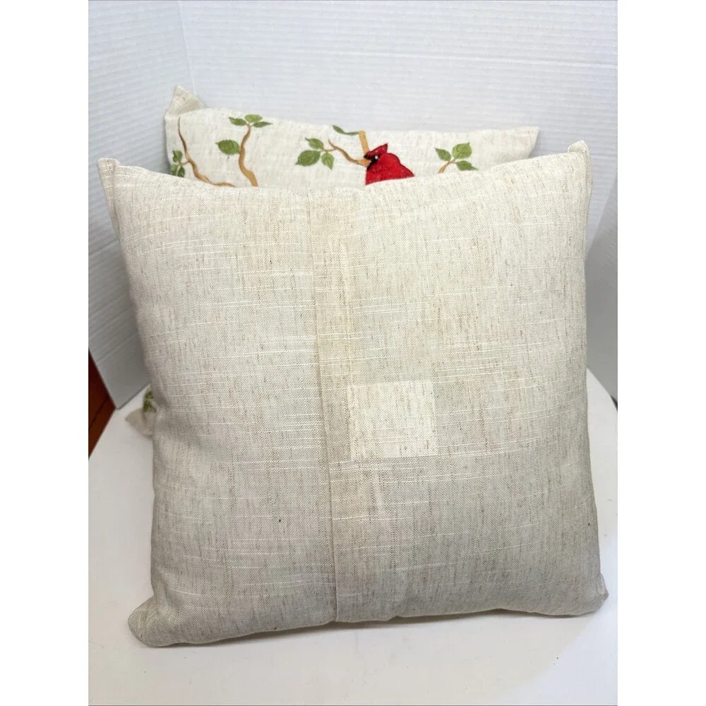 Birds On Branch Decorative Throw Pillows Embroidered Cardinal, Blue, Yellow Bird